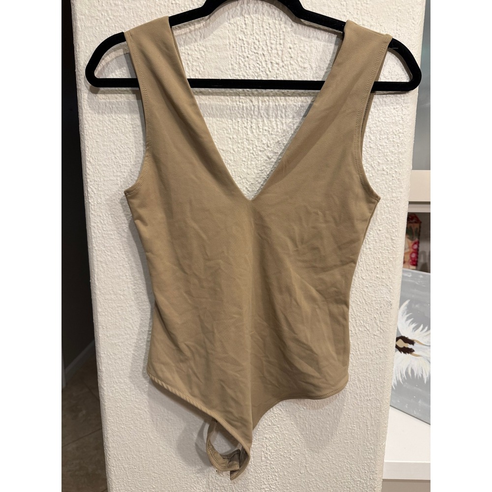 Intimately Free People Seamless Bodysuit Deep V Neck Sheer Tan S
